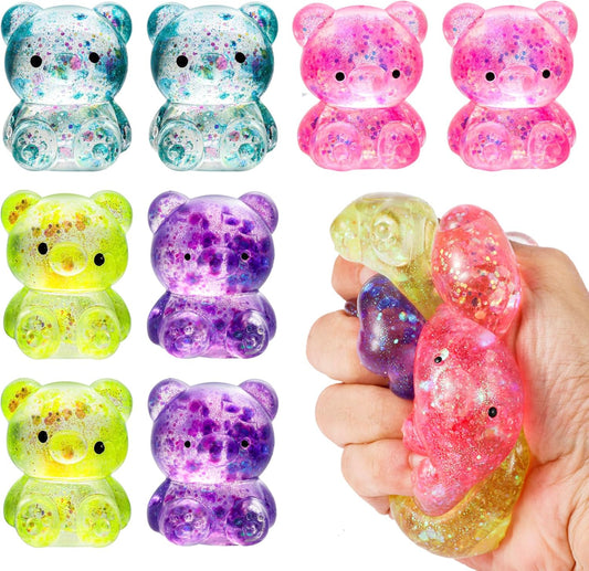 8 Pack Glittery Bear Squishy Toys